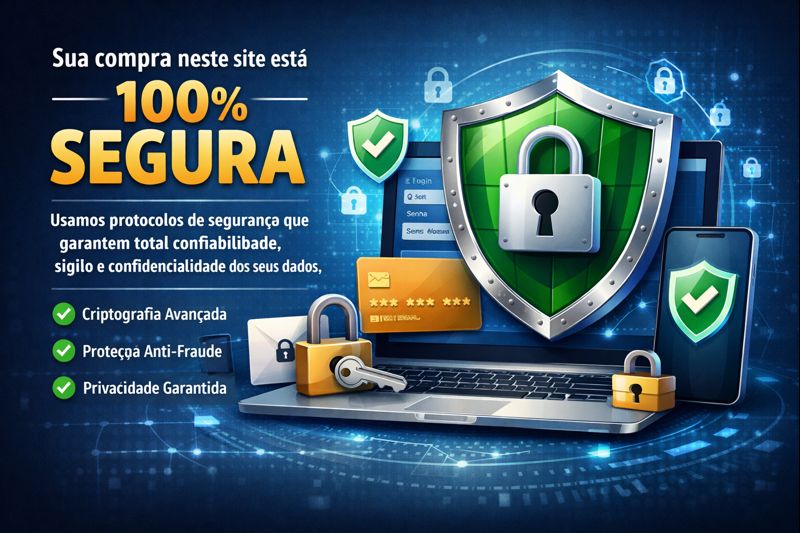Sua compra neste site está 100% segura, pois usamos protocolos de segurança que garantem total confiabilidade, sigilo e confidencialidade dos seus dados.